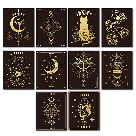 CREATCABIN 10pcs Canvas Prints Wall Art Tarot Black Poster Hanger Set Witch Decor Gothic Moon Phase Lotus Cat for Living Room Bedroom Bathroom Home Gift Decorations 8 x 10 Inch,Unframed