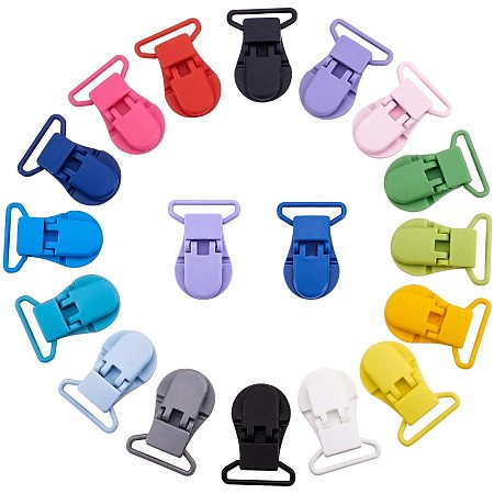 PH PandaHall 32pcs 16 Colors Pacifier Suspender Clips, Plastic Pacifier Holder Clips Teething Beads Clips for Making Pacifier Holders Bib Clips Toy Holder