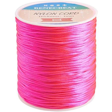 BENECREAT 1mm 200M (218 Yards) Nylon Satin Thread Rattail Trim Cord for Beading, Chinese Knot Macrame, Jewelry Making and Sewing - DeepPink