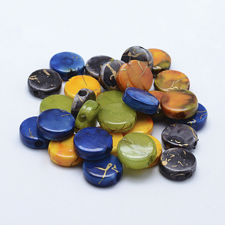 Arricraft Drawbench Acrylic Beads, Spray Painted, Flat Round, Mixed Color, 16.5x6mm, Hole: 3.5mm, about 500pcs/500g