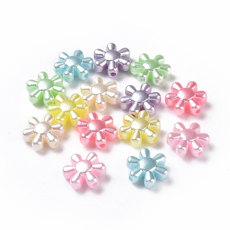 Honeyhandy Imitation Pearl Acrylic Beads, Flower, Mixed Color, 14.5x13x5.5mm, Hole: 2mm, about 1086pcs/500g