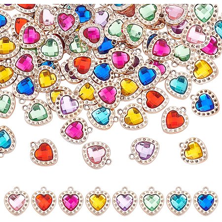 NBEADS 80 Pcs Rhinestone Pendant Setting, UV Plating Acrylic Pendants Rhinestone Heart Charms for DIY Jewelry Making, 8 Colors