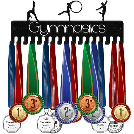 GLOBLELAND Gymnastics Medal Holder Display Hanger Rack Frame for Sport Race Girls Pattern Metal Medal Hanger for Gymnastics Competitions,15.75x6Inches