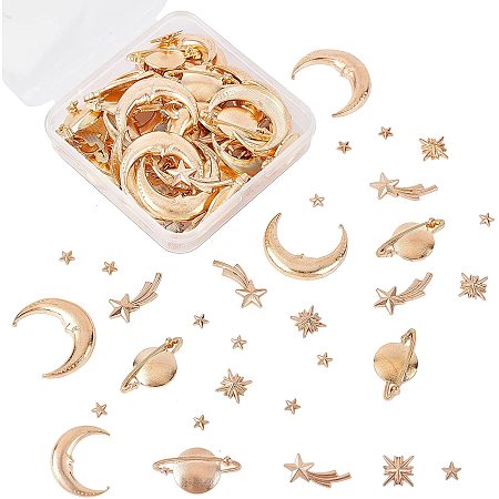 OLYCRAFT 146pcs Cosmos Themed Resin Fillers Resin Charms Alloy Epoxy Resin Supplies Star Moon Meteor Planets Filling Accessories Slime Charms for Resin Jewelry Making -Rose Golden