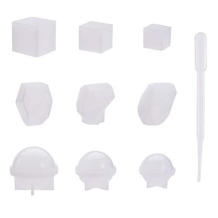 PandaHall Elite 9 pcs 9 Styles Silicone Moulds, Clear Sphere Round/Cuboid/Irregular Jewelry Casting Molds with 3 pcs 3ml Plastic Droppers for Resin Epoxy, Homemade Soap, DIY Craft, Jewelry Making