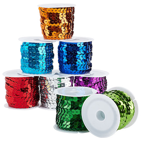 PandaHall Elite 8 rolls 8 colors Eco-Friendly Plastic Paillette Beads, Sequins Beads, Ornament Accessories, Flat Round, Mixed Color, 6mm, about 5m/roll, 1 roll/color