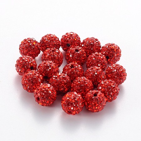 Honeyhandy Grade A Rhinestone Beads, Pave Disco Ball Beads, Resin and China Clay, Round, Red, PP9(1.5.~1.6mm), 8mm, Hole: 1mm