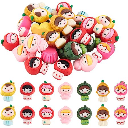 SUPERFINDINGS 28Pcs 7 Styles Resin Fruit Cabochons Fruit Doll Cabochon Fruit Flatback Bead Button for DIY Scrapbooking Embellishment Phonecover Hair Clip Jewelry Craft Accessory
