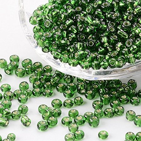 ARRICRAFT About 4500 Pcs 6/0 Glass Seed Beads Silver Lined Limegreen Round Pony Bead Mini Spacer Beads Diameter 4mm for Jewelry Making