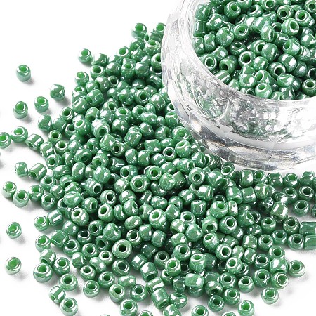 Honeyhandy Glass Seed Beads, Opaque Colors Lustered, Round, Medium Sea Green, 3mm, Hole: 1mm, about 10000pcs/pound