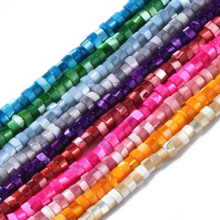 Arricraft Natural Trochus Shell Beads Strands, Dyed, Flat Round/Disc, Heishi Beads, Mixed Color, 4x2mm, Hole: 0.8mm, about 154~160pcs/strand, 14.96~15.75 inch(38~40cm)
