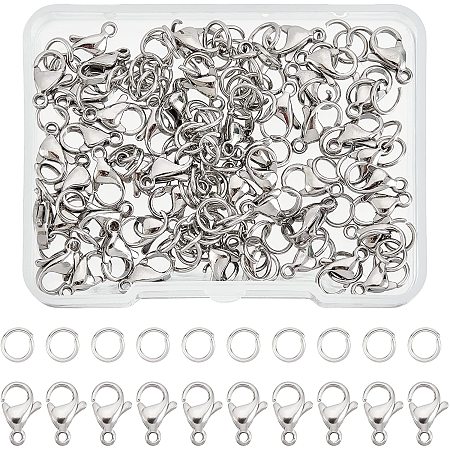 DICOSMETIC 50pcs 11mm 316 Stainless Steel Lobster Claw Clasps Jewelry End Clasps Necklace Chain Clasp with 100pcs Jump Rings for Jewelry Making Findings,Hole:1.4mm