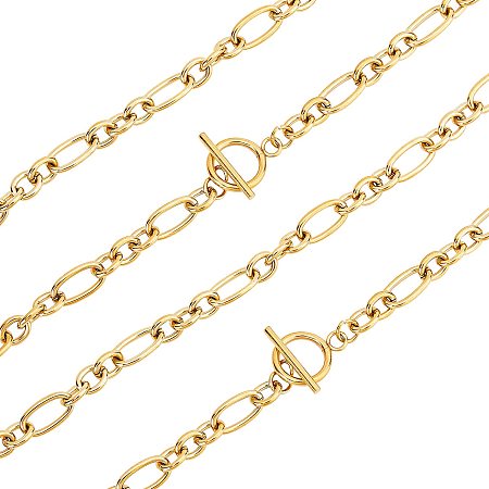 DICOSMETIC 4pcs 52cm 304 Stainless Steel Golden Figaro Chain Necklaces with Toggle Clasps Chunky Minimalist Necklace Unisex Vacuum Plating Chains for Jewelry Making DIY Craft