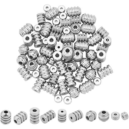 UNICRAFTALE About 90Pcs 5 Sizes Groove Spacer Beads 304 Stainless Steel Loose Beads Mixed Column Round Flat Round Styles Beads for DIY Jewelry Making