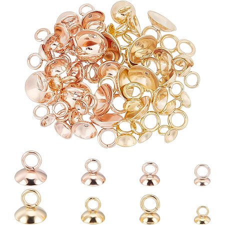UNICRAFTALE 48pcs 4 Sizes 4-8mm Stainless Steel Bead Cap Pendant Bail 2 Colors Round Bails Clasp Dangle Charm Bead Connectors for DIY Jewelry Making