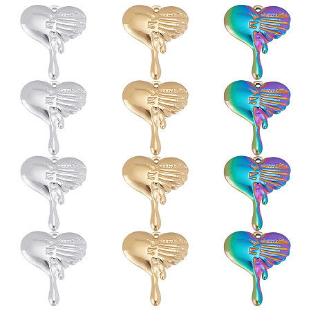 UNICRAFTALE 12Pcs 3 Colors Heart Charms 304 Stainless Steel Melting Heart Pendants 30mm Unique 3D Heart Charms Necklace Jewelry Pendants for DIY Necklace Gifts for Valentine's Day