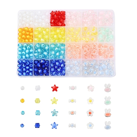 Arricraft 392Pcs 24 Style Transparent Acrylic Beads, Bead in Bead, Flower & Candy & Rabbit & Cube & Star & Round, Mixed Color, 392pcs/box