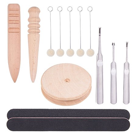 NBEADS 13pcs Leathercraft Edge Skiving Beveller with Multi-Size Solid Wood Leathercraft Edge Slicker Burnished, Sanding Strip and Wool Daubers DIY Craft Tool