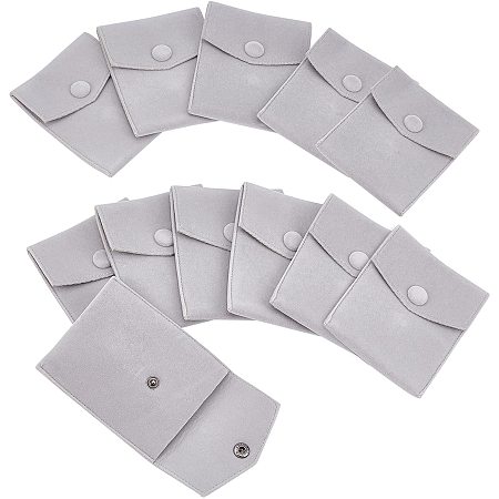 NBEADS 12 Pcs Velvet Jewelry Pouches with Snap Button, Light Grey Velvet Jewelry Storage Bags Small Velvet Gift Bags for Traveling Rings, Bracelets, Necklaces, Earrings,Watch, 2.76x2.76 Inch