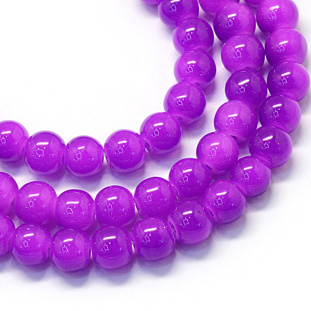 Honeyhandy Baking Painted Imitation Jade Glass Round Bead Strands, Dark Violet, 6.5mm, Hole: 1.5mm, about 145pcs/strand, 31.8 inch