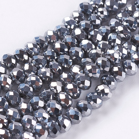 Honeyhandy Faceted Rondelle Electroplate Glass Beads Strands, AB Color Plated, Silver, 4.5x3.5mm, Hole: 1mm
