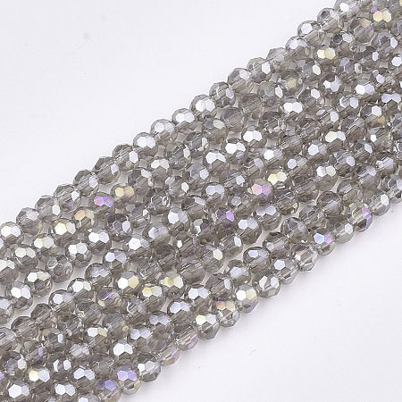 Honeyhandy Electroplate Glass Beads Strands, AB Color Plated, Faceted, Round, Light Grey, 4mm, Hole: 0.5mm, about 100pcs/strand, 14.2 inch