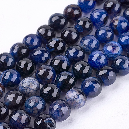 Natural Agate Round Beads Strand, Dyed, Faceted, Midnight Blue, 10mm, Hole: 1mm, about 38pcs/strand, 14.56 inch