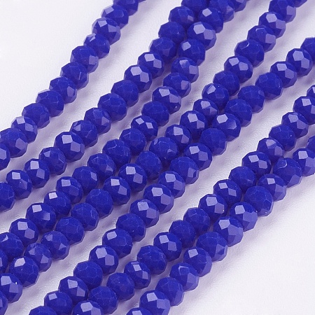 Honeyhandy Faceted Imitation Jade Glass Beads Strands, Flat Round, Blue, 3x2mm, Hole: 0.5mm, about 188~190pcs/strand, 16.7 inch