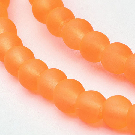 Honeyhandy Transparent Glass Bead Strands, Frosted, Round, Orange Red, 4mm, Hole: 1.1~1.6mm, about 200pcs/strand, 31.4 inch