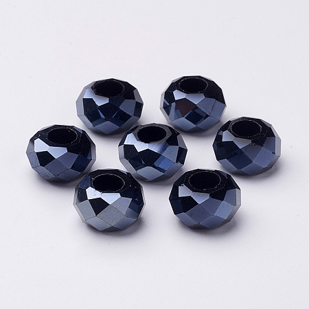 Honeyhandy Handmade Crystal European Beads, Large Hole Beads, Imitation Austrian, Rondelle, Black, about 14mm in diameter, 8mm thick, hole: 5mm