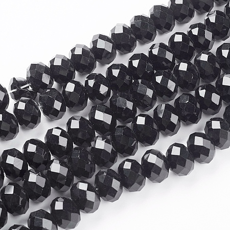 Honeyhandy Handmade Glass Beads, Faceted Rondelle, Black, 12x8mm, Hole: 1mm, about 72pcs/strand