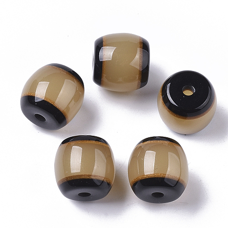 Honeyhandy Resin Beads, Imitation Goat Cavel, Barrel, Black, 12.5x13.5mm, Hole: 2.5mm
