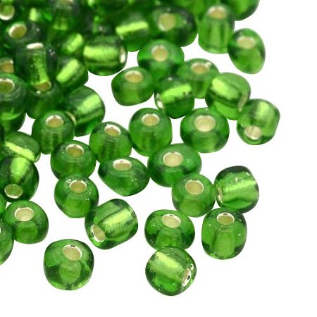 ARRICRAFT 50g 6/0 Round Silver Lined Round Hole Glass Seed Beads, LimeGreen, 4mm, Hole: 1.5mm