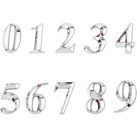 GORGECRAFT Plastic & PVC Number Sign Labels, Silver, 10pcs/set