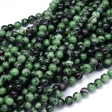 ARRICRAFT Round Natural Ruby in Zoisite Bead Strands, 6mm, Hole: 1mm, about 65pcs/strand, 15.3 inches