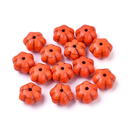 Arricraft Dyed Synthesic Turquoise Beads, Pumpkin, Orange Red, 12x8mm, Hole: 1mm