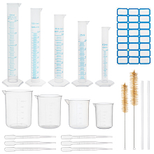 OLYCRAFT GLOBLELAND Measuring Cylinder Tools Sets, with Plastic Measuring Cylinder & Cup, Glass Stirring Rod, Pig Hair Test Tube Brush, Plastic Pipettes, Sticker Labels, Clear