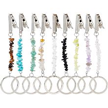 SUPERFINDINGS 9Pcs Natural Gemstone Credit Card Grabber with Keychains Debit Bank Card ID Card Clips Key Rings with Mixed Stone Long Nails Multi Use Clips