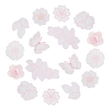 Arricraft 16 Pcs 8 Styles Flower Embroidery Applique, 3D Pink Butterfly Flower Leaves Lace Applique Lace Fabric Butterflies Embroidery Trim Patches for DIY Decorated Craft Sewing