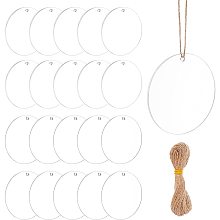 BENECREAT 20PCS Acrylic Keyring Blanks Flat Round Acrylic Clear Keychain Blanks(3" Diameter) with 10m/roll Hemp Cord for DIY Projects and Crafts