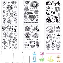 GLOBLELAND 6 Pieces Clear Stamps Transparent Silicone Stamps Set and 3 Pieces Acrylic Stamp Blocks with Grid Lines for Card Making Decor DIY Scrapbooking