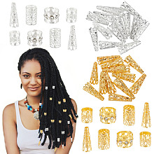 PandaHall Elite 112pcs Metal Hair Cuffs 4 Style Dreadlock Beads Golden Silver Hair Coil Cuffs Braids Hair Cuffs Decoration Charms Hollow Bead Caps Hair Jewelry Rings for Women Dreaklock Braid Accessory