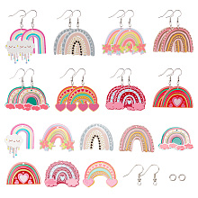 SUNNYCLUE 16Pcs 8 Styles Rainbow Acrylic Charm Dangle Earring Making Kits, with 30Pcs Brass Open Jump Rings and 20pcs Brass Earring Hooks, Mixed Color, Charm: 25~38x32.5~40x2~3mm, Hole: 1.4~1.8mm, 2pcs/style