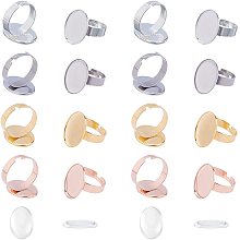 UNICRAFTALE 16pcs 4 Colors Oval Adjustable Finger Rings Components,Stainless Steel Ring Base,Serrated Edge Bezel Cups Base Trays Ring with 24pcs Transparent Oval Glass Cabochons for DIY Ring Making