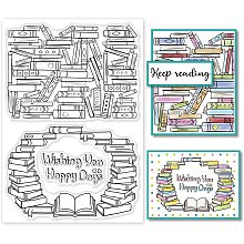 GLOBLELAND Book Background Clear Stamp Books with Wishing You Happy Days Silicone Clear Stamp Rubber Transparent Seal Stamp for Card Making DIY Scrapbooking Paper Craft Album Decoration