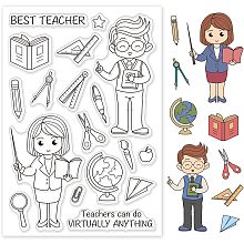 GLOBLELAND Teacher Theme Silicone Clear Stamps Transparent Stamps for Birthday Easter Holiday Cards Making DIY Scrapbooking Photo Album Decoration Paper Craft