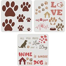 FINGERINSPIRE 3 Pcs Dog Paw Print Stencils 11.8x11.8inch Trail of Paw Prints Stencil Love Dog Home Templates Reusable Large Drawing Vinyl Stencil for Painting on Wood Wall Home Decor Supplies