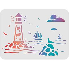 FINGERINSPIRE Ocean Lighthouse Painting Stencil in Large Sizes, 11.6x8.3 inch Plastic Stencils Decoration Reusable Stencils for DIY Gifts DIY Shirts DIY Handmade Wall Painting