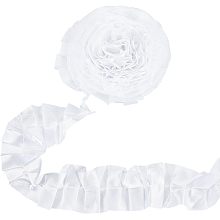 BENECREAT 4.9 Yards Chiffon Lace Trim Ribbon, 1.95" Wide White Ruffled Satin Trim Ribbon Ruffled Trimming Fabric for Embroidered Applique Sewing Craft Embellishment