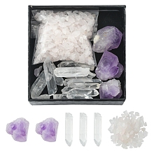 Honeyhandy Natural Gemstone Sets, Including Quartz Crystal & methyst Nuggets Beads & Natural Rose Quartz Chip Beads, No Hole/Undrilled, 15~46x6~25x5~10mm, 65.65g/box